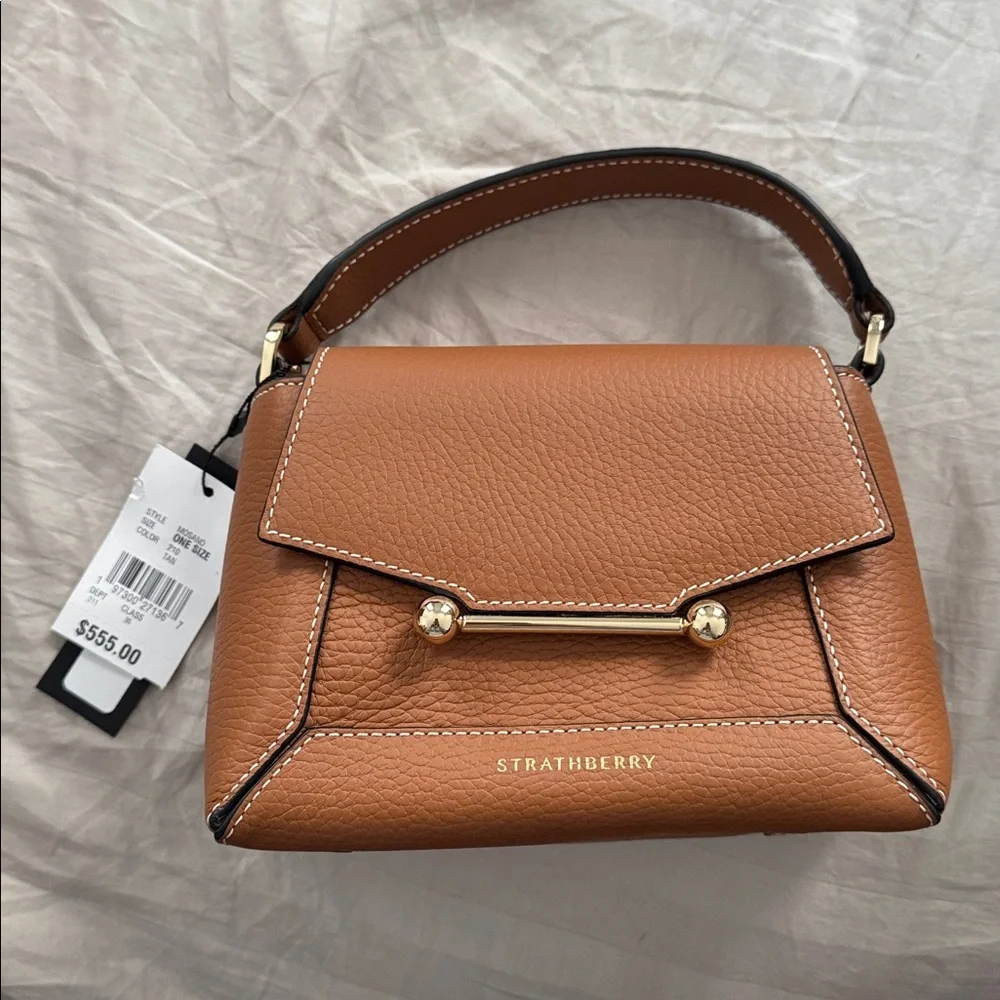 Strathberry Mosaic Nano Leather Mini Tote in tan with vanilla stitching NWT - Picture 10 of 17